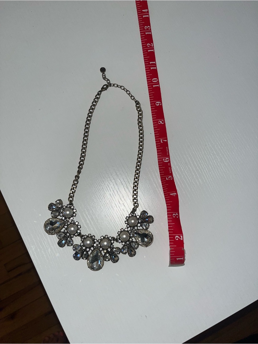 LOFT Silver-Tone Crystal and Pearl Bib Necklace